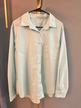 siliteelon Women's Button Down Turquoise Shirt Long Sleeve Wrinkle Free Size XL